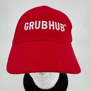 NEW GrubHub Employee Uniform Food Delivery Red Adjustable Embroidered Hat Cap‎